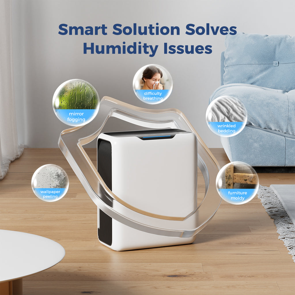 GOAMGE Dehumidifier 3 L, Electric Dehumidifier for 20 m² Home, Dual Peltier Technology, 30 dB Ultra Quiet for Bedroom, Intelligent Defrost, 24 H Timer