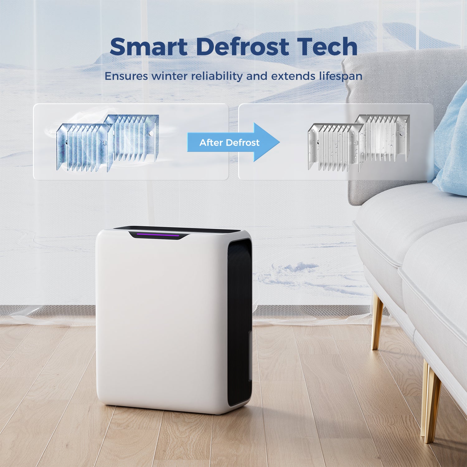 GOAMGE Dehumidifier 3 L, Electric Dehumidifier for 20 m² Home, Dual Peltier Technology, 30 dB Ultra Quiet for Bedroom, Intelligent Defrost, 24 H Timer